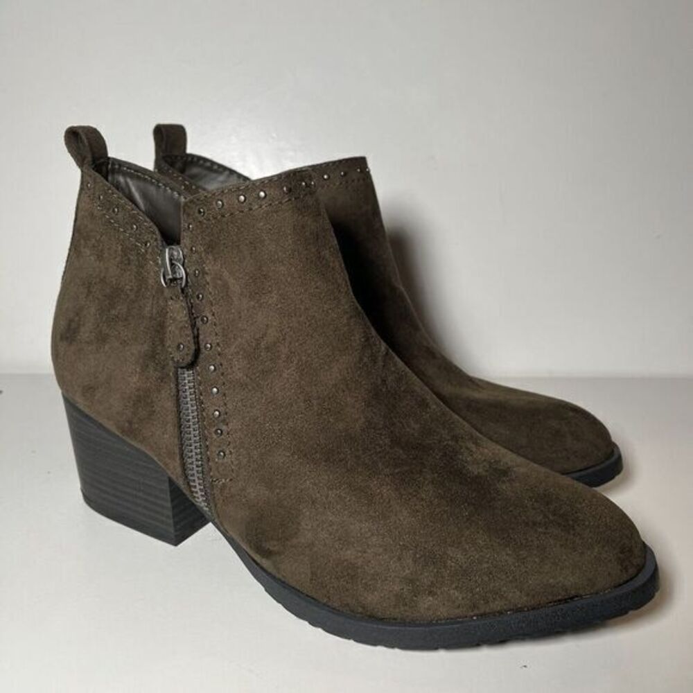 Sonoma Womens Vitalize Ortholite Military Green Suede Zip Ankle Boots 9.5 Bootie